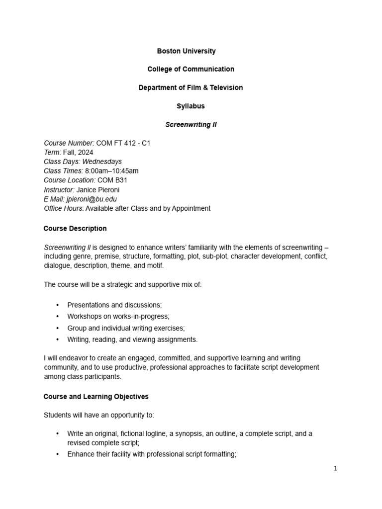 Screenwriting II: Advanced Course | PDF | Screenplay | Academic Dishonesty