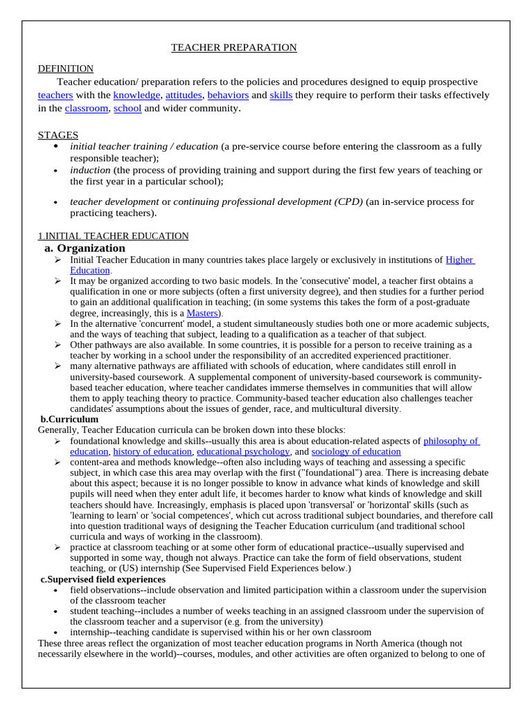 Preparation of Professional Teacher | PDF | Teacher Education | Teachers