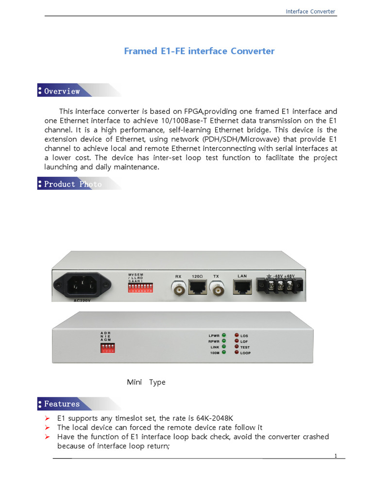 Framed E1 to Ethernet Converter | PDF | Ethernet | Network Architecture
