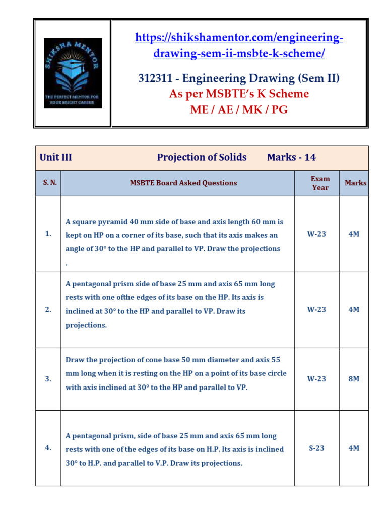 Projection of Solids in Engineering Drawing | PDF | Euclidean Geometry ...