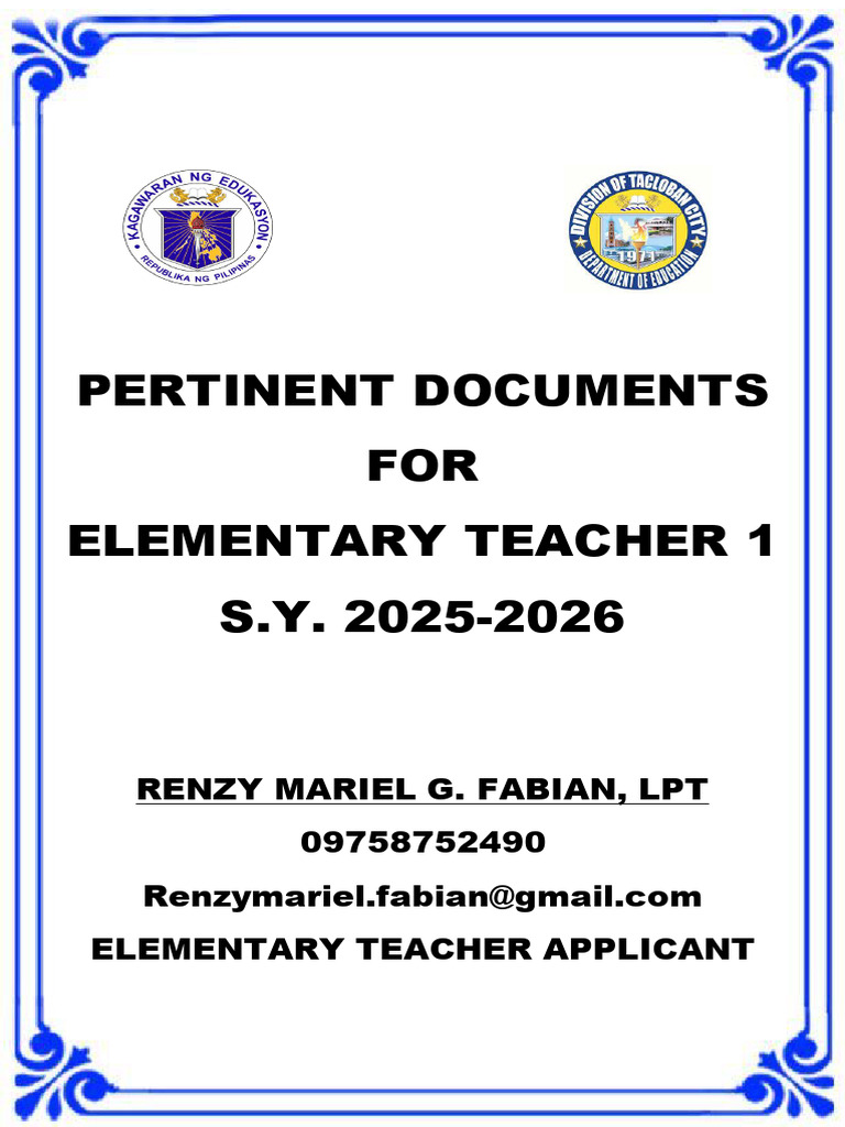 Teacher 1 Application Documents 2025 | PDF