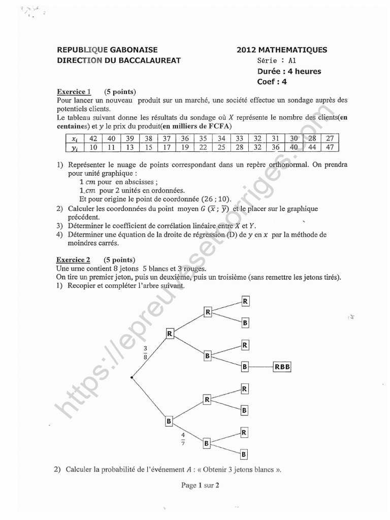 Correction Bac 2012 Mathématiques A1 | PDF | Ajustement affine ...
