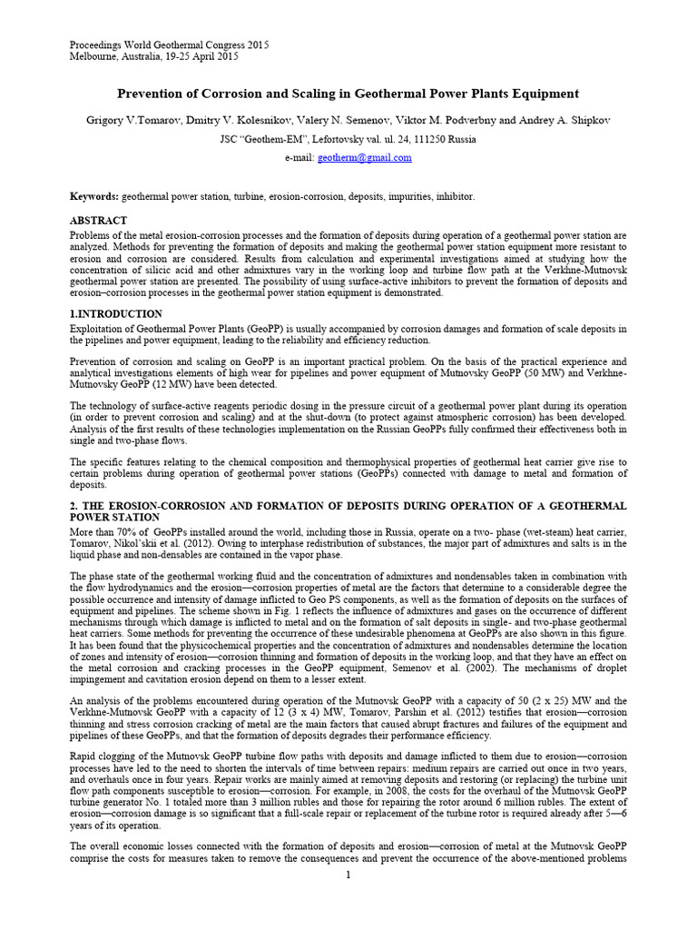 Corrosion and Scaling in Geothermal Plants | PDF | Turbine | Corrosion