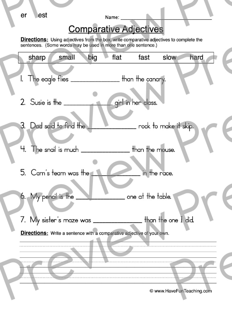 Comparing adjectives worksheet 2 preview pdf