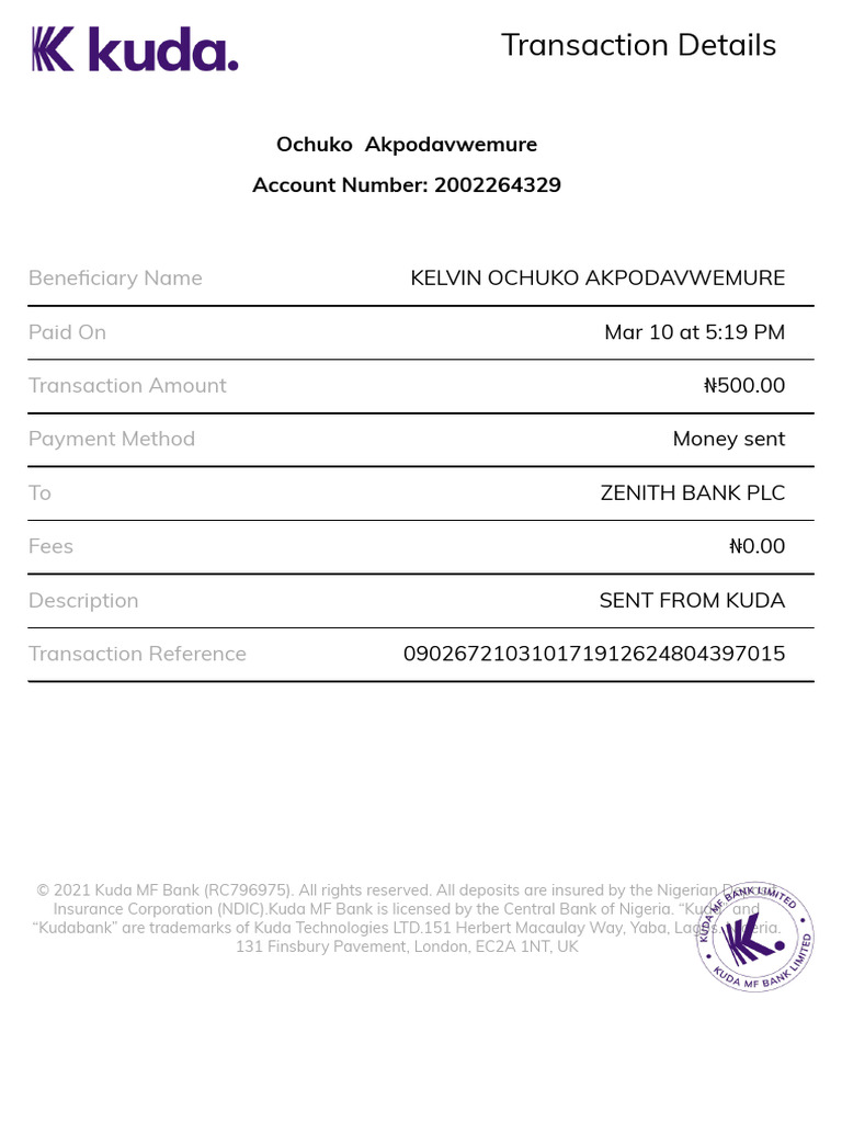 Transfer Receipt | PDF