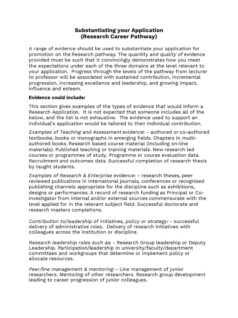 Evidence For Promotion Research Career Pathway | PDF