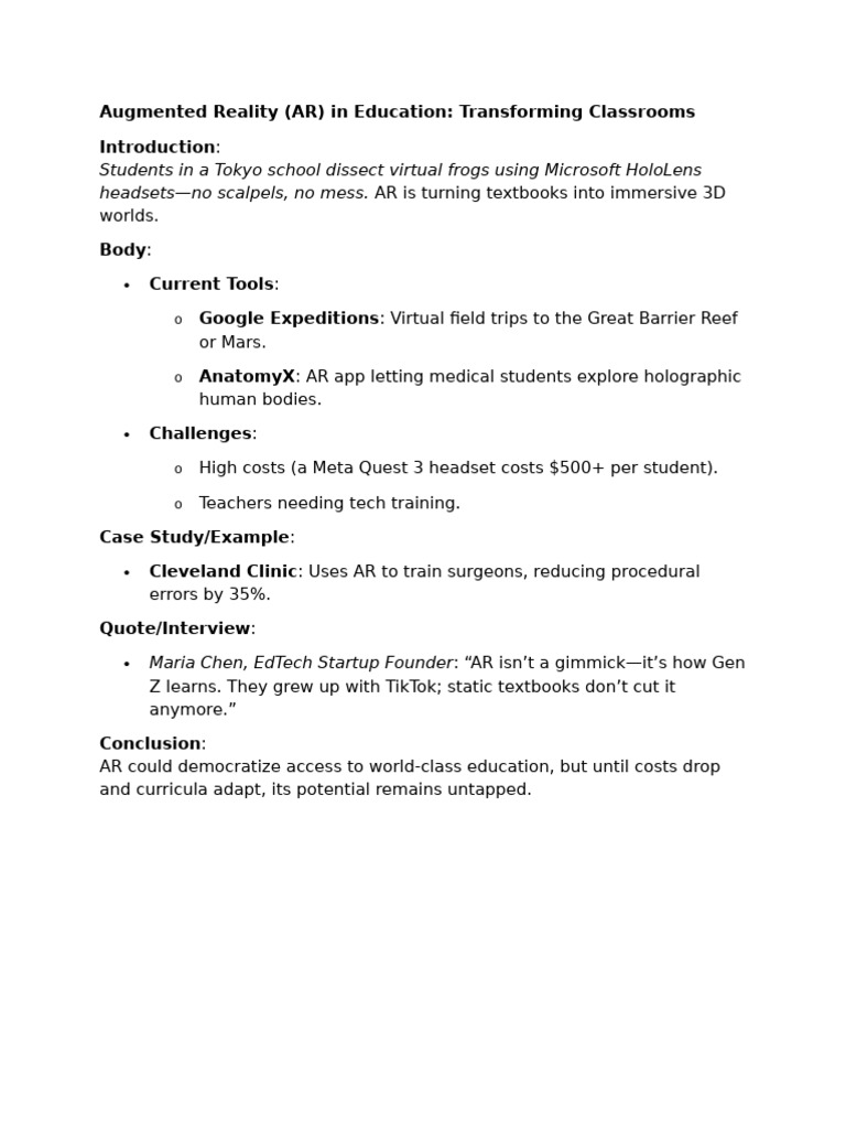 AR in Education: Revolutionizing Learning | PDF