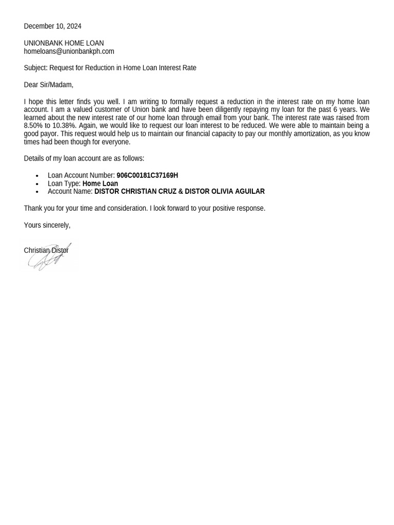 Request for Home Loan Interest Rate Reduction | PDF