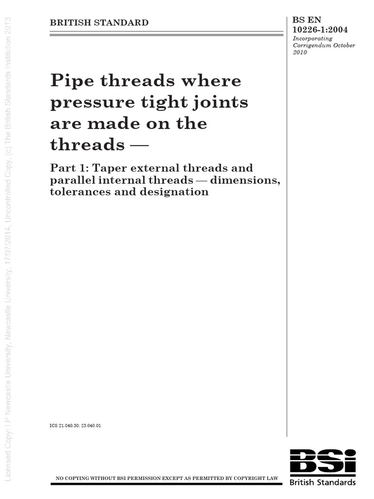 Pipe Threads Standards: EN 10226-1 | PDF