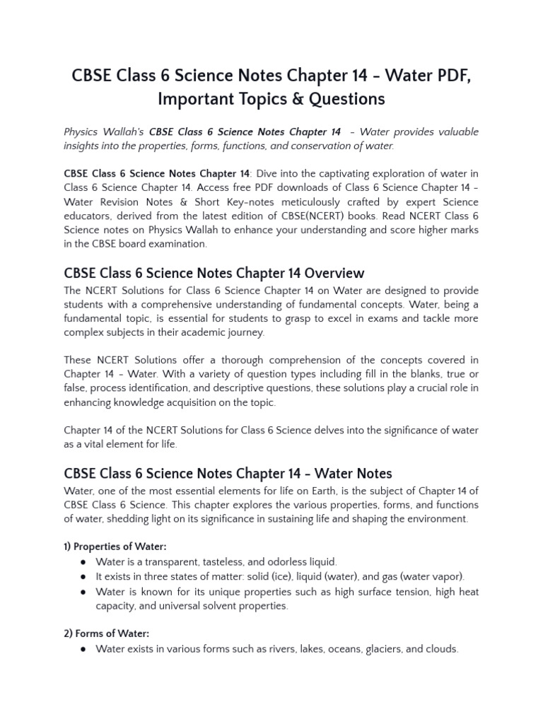 CBSE Class 6 Science Notes Chapter 14 250112 182205 | PDF | Water ...