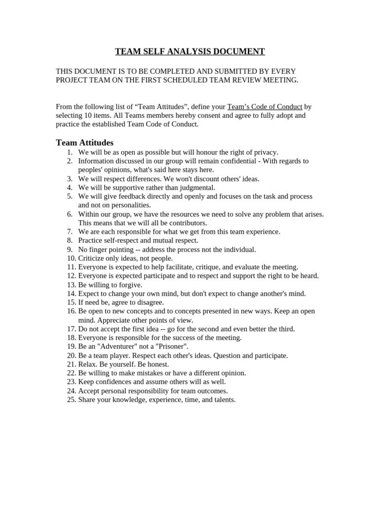 Team Code of Conduct and Ground Rules | PDF | Consensus Decision Making ...