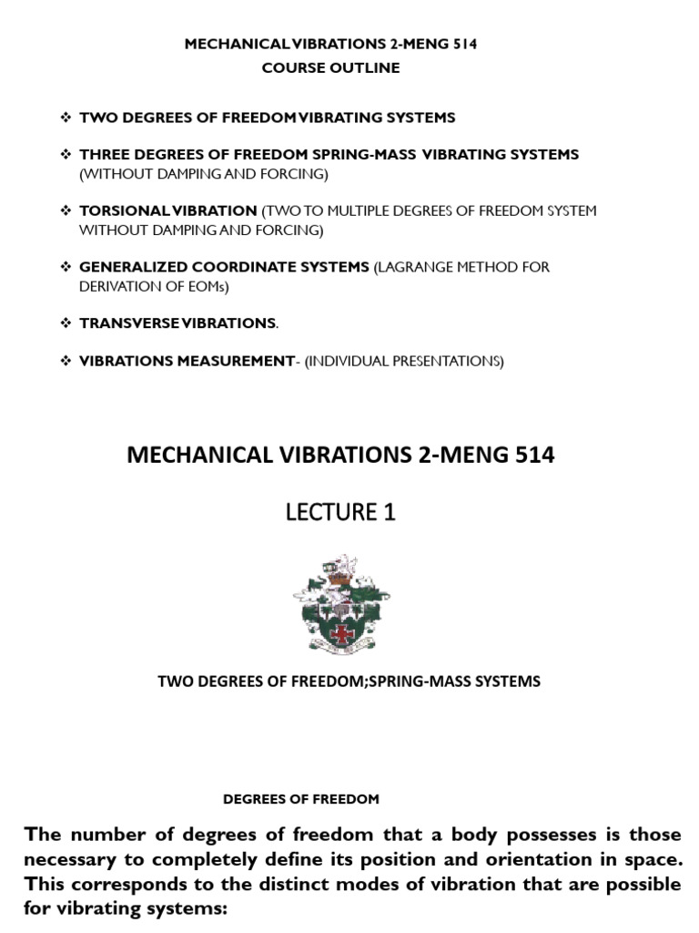 Mechanical Vibrations 2-Lecture 1-1 - 250206 - 071327 | PDF ...