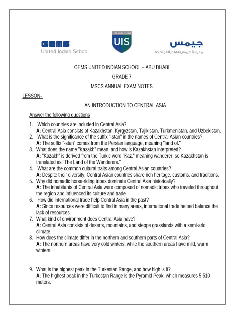 Central Asia Overview for Grade 7 Students | PDF