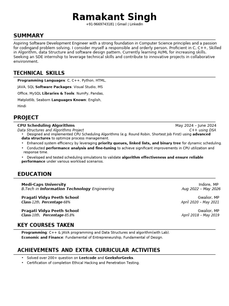 Aspiring Software Developer Resume | PDF | Scheduling (Computing ...
