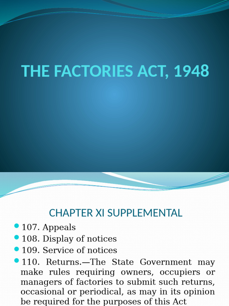 Factories Act 1948: Key Provisions & MCQs | PDF | Employment | Justice