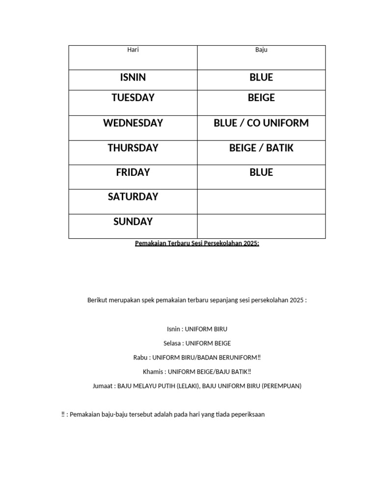 Uniform Schedule | PDF
