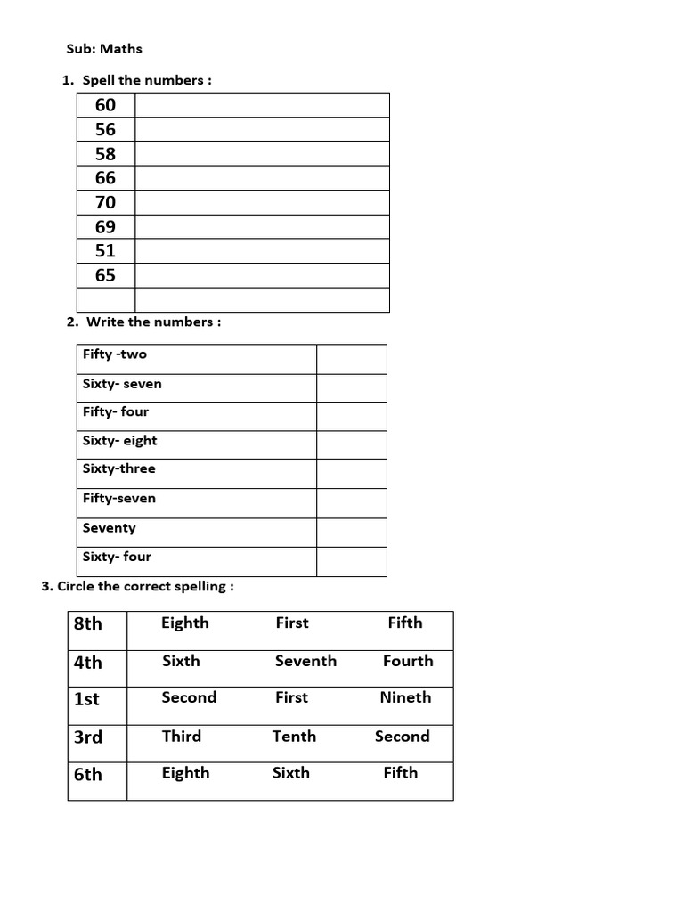 Maths Spelling and Number Exercises | PDF