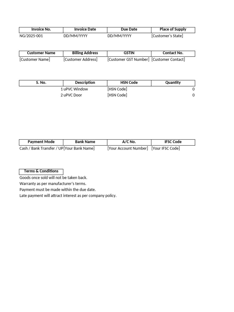 uPVC Window HSN Code Invoice | PDF