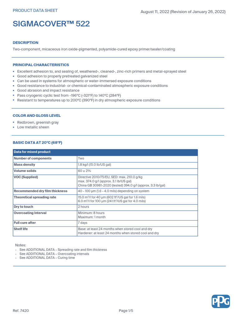 Sigmacover 522 PDS | PDF | Legal Liability | Materials