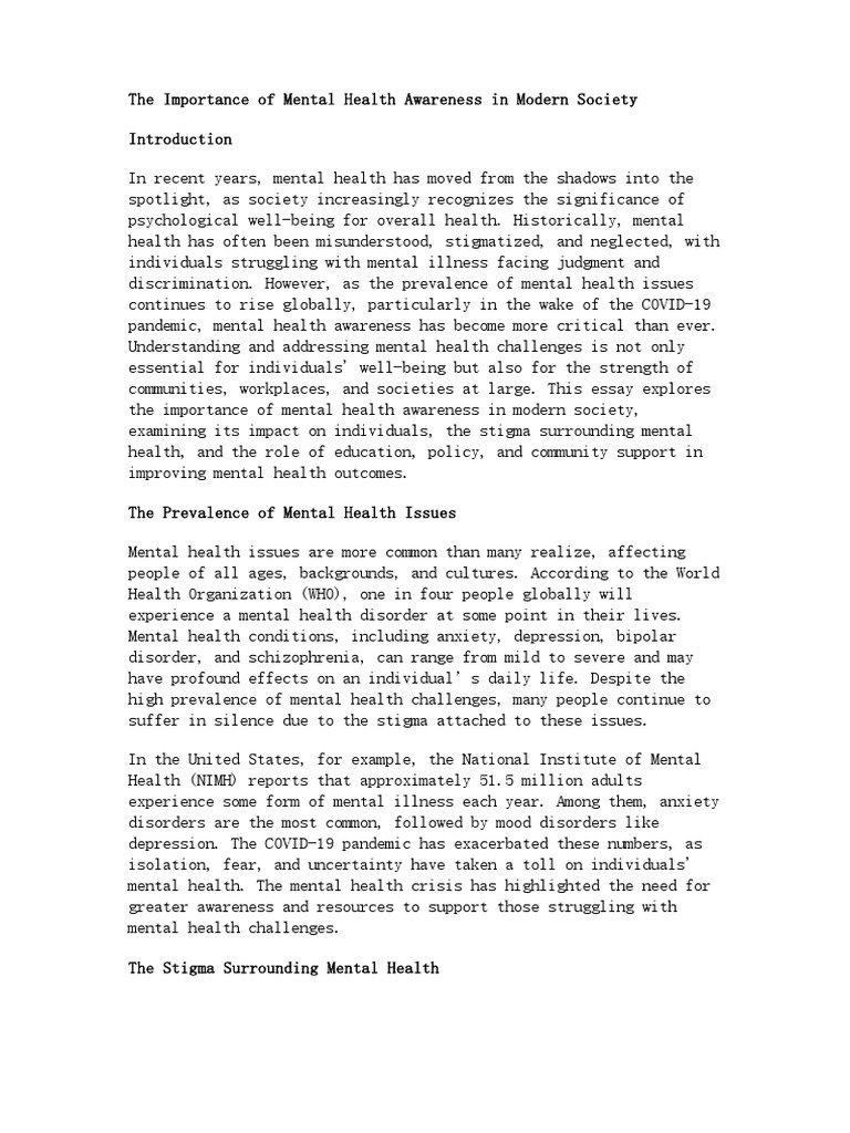 The Importance of Mental Health Awareness in Modern Society | PDF ...