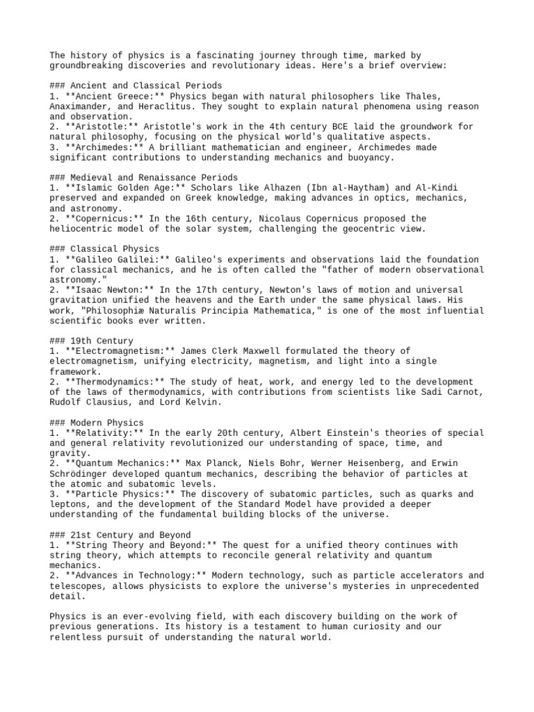The History of Physics Is A Fascina | PDF | Physics | Mechanics