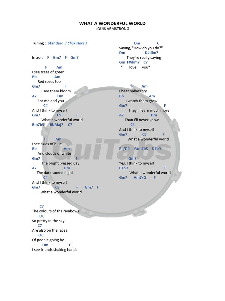 What A Wonderful World - Lyrics & Chords | PDF