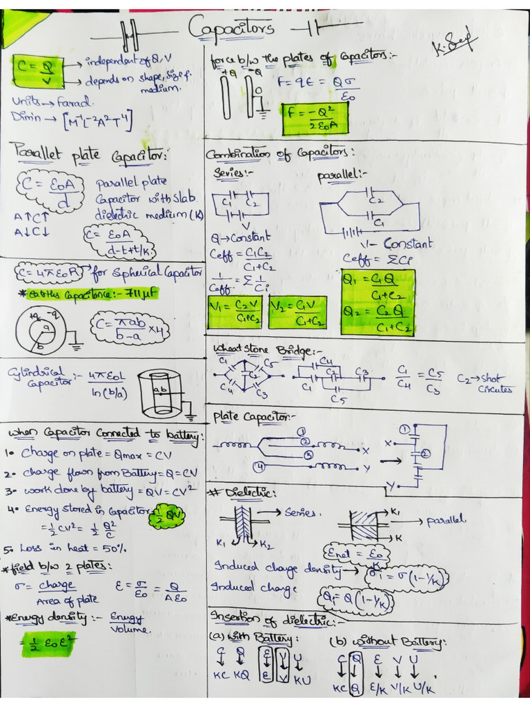 Capacitors Short Notes PDF | PDF