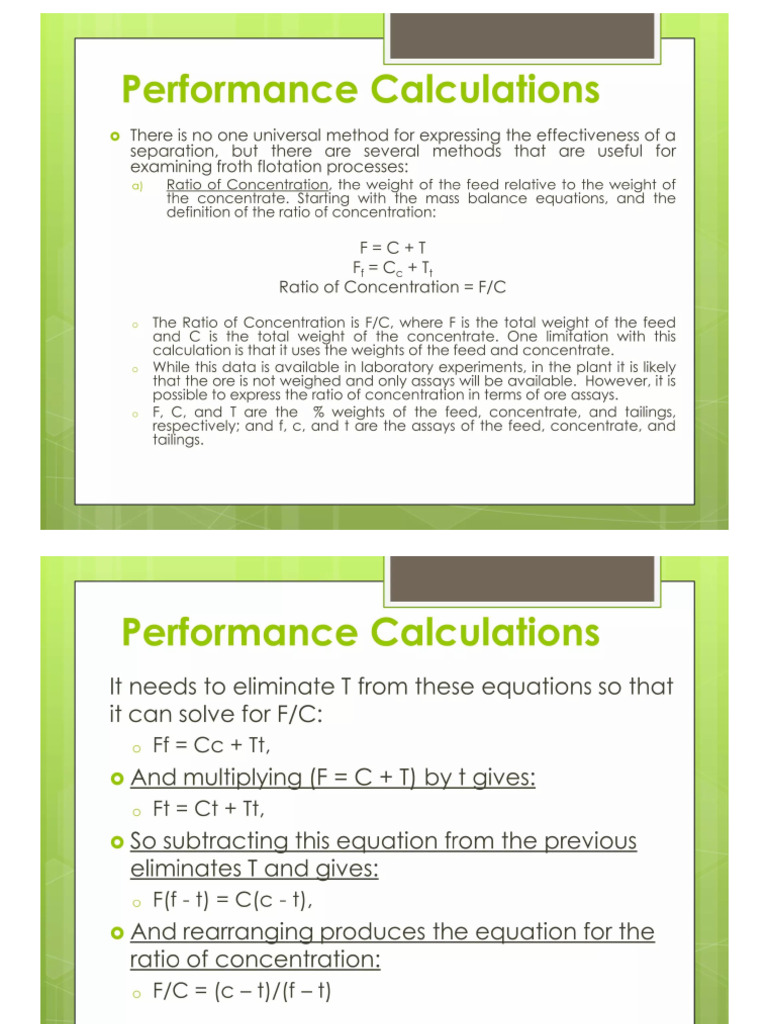 Froth Flotation Performance Calculation | PDF