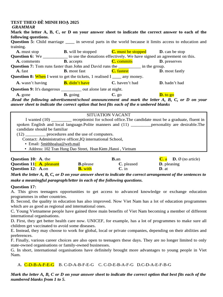 722643920 G15 TEST THEO FORM 2025 Tuyến Tống | PDF | Pollution | Air ...