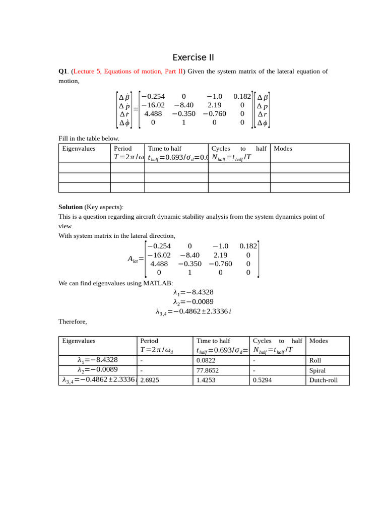 Aircraft Dynamic Stability Analysis | PDF | Eigenvalues And ...