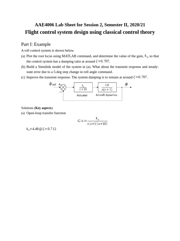 Flight Control System Design Lab | PDF | Control Theory | Damping