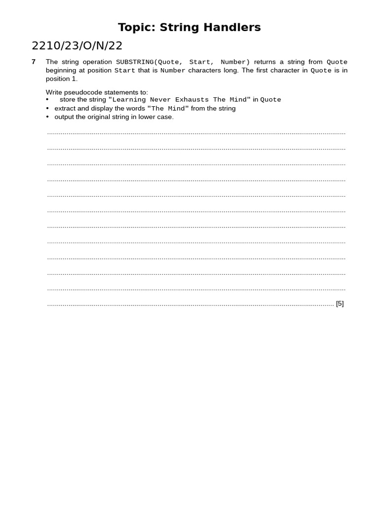 String Handlers and Pseudocode Examples | PDF | String (Computer ...