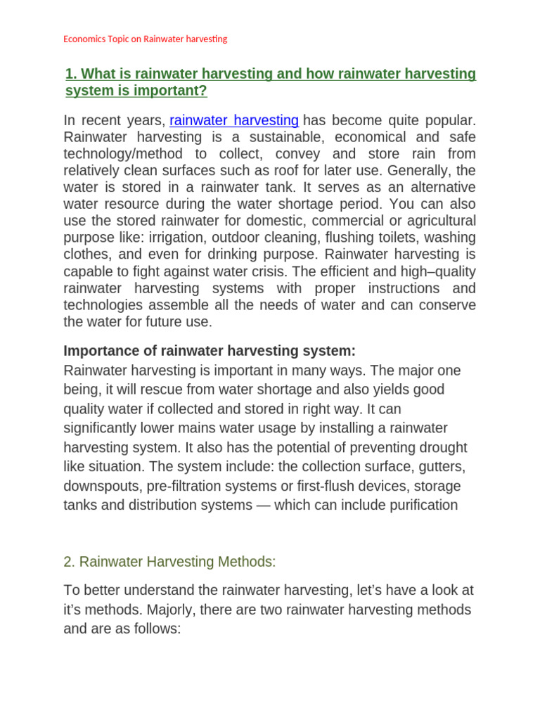Economics of Rainwater Harvesting | PDF | Water | Water Conservation