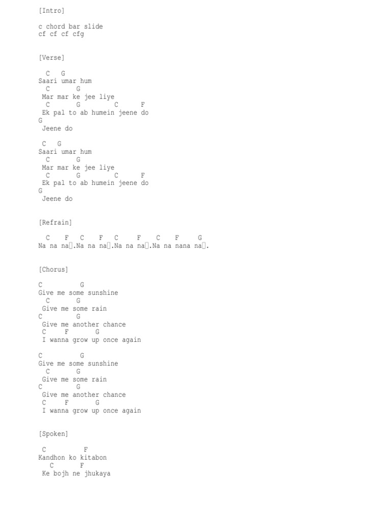 Give Me Some Sunshine Lyrics PDF | PDF
