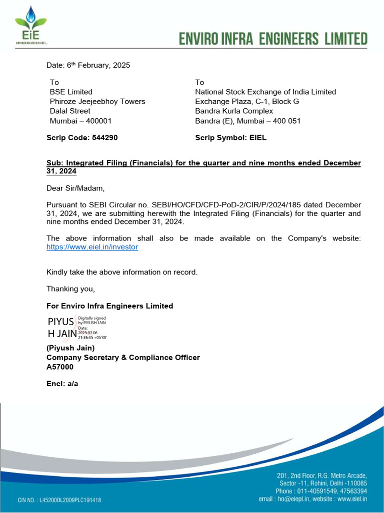 Enviro Infra Engineers Q3 FY 24-25 Financials | PDF | Audit | Auditor's ...