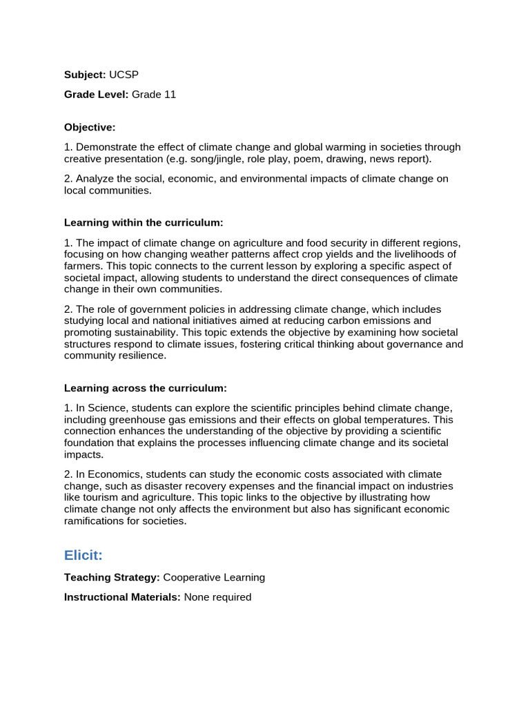lesson_plan (4) | PDF | Climate Change | Sustainability