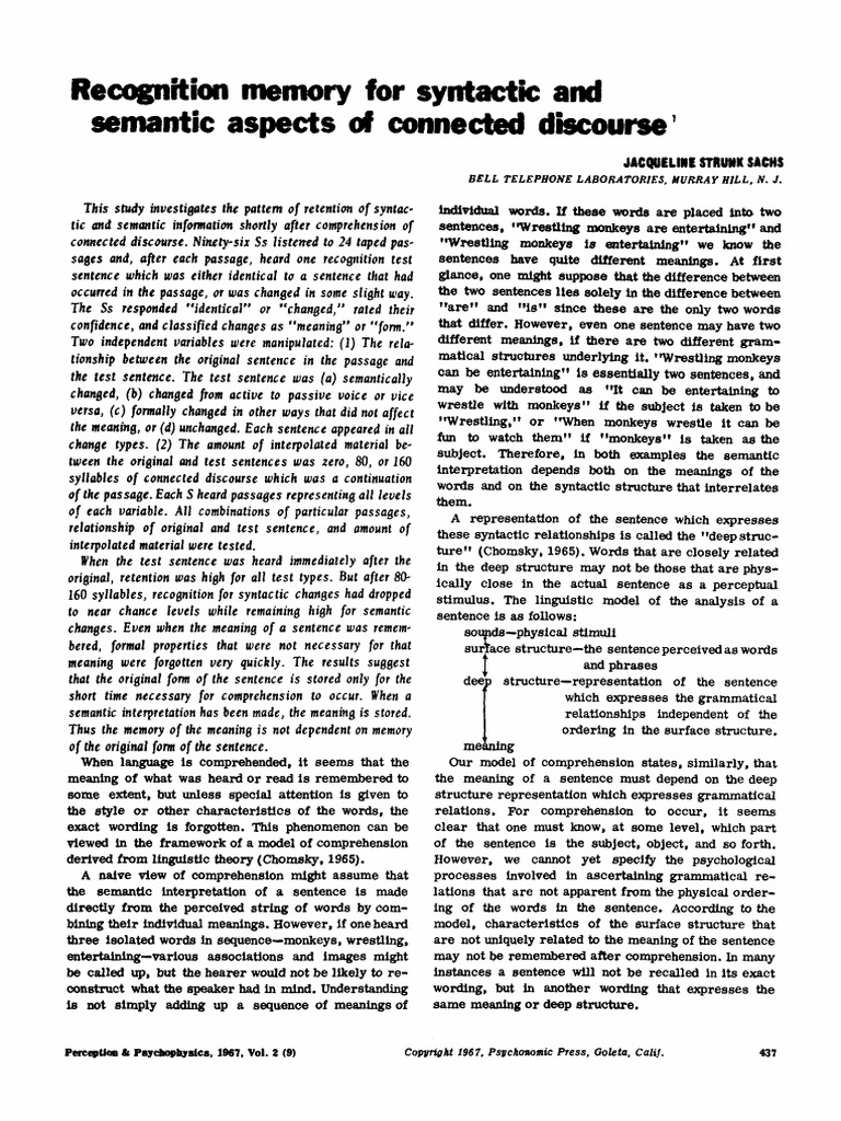 Memory Retention in Discourse Comprehension | PDF | Semantics ...