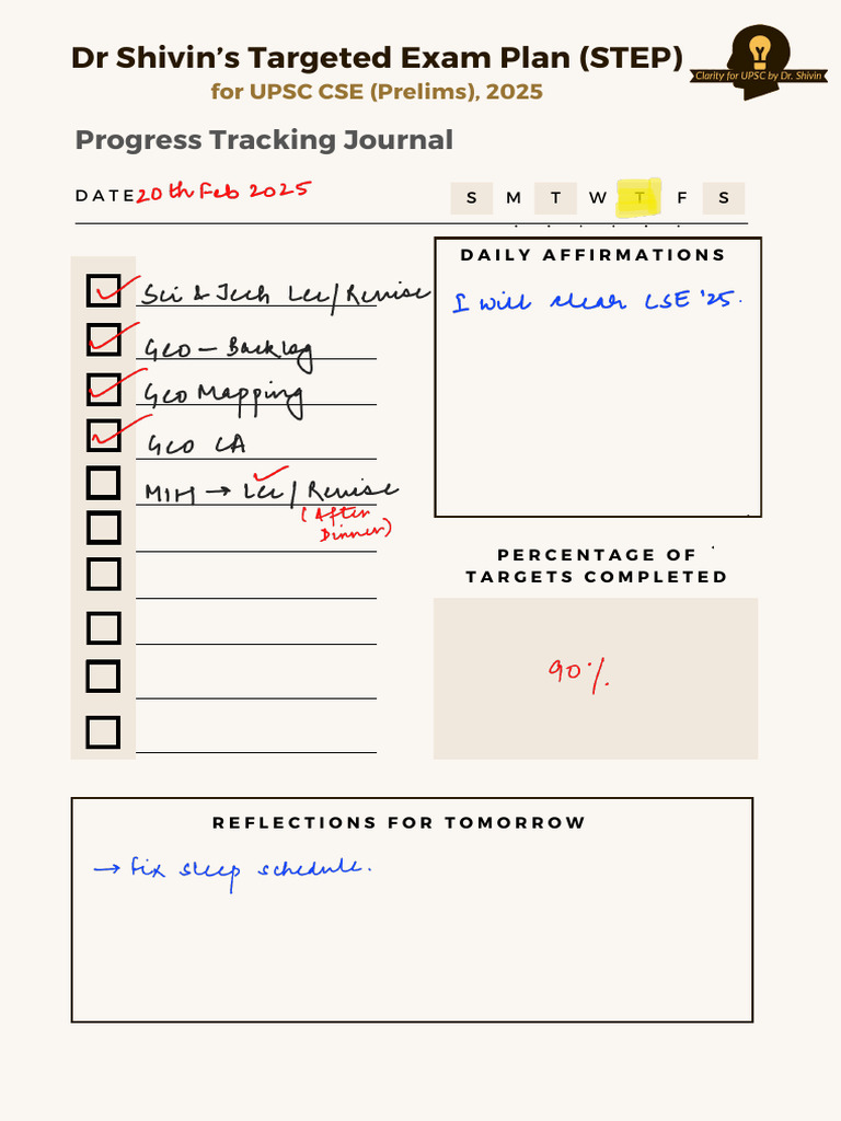 UPSC CSE 2025 Exam Progress Journal | PDF