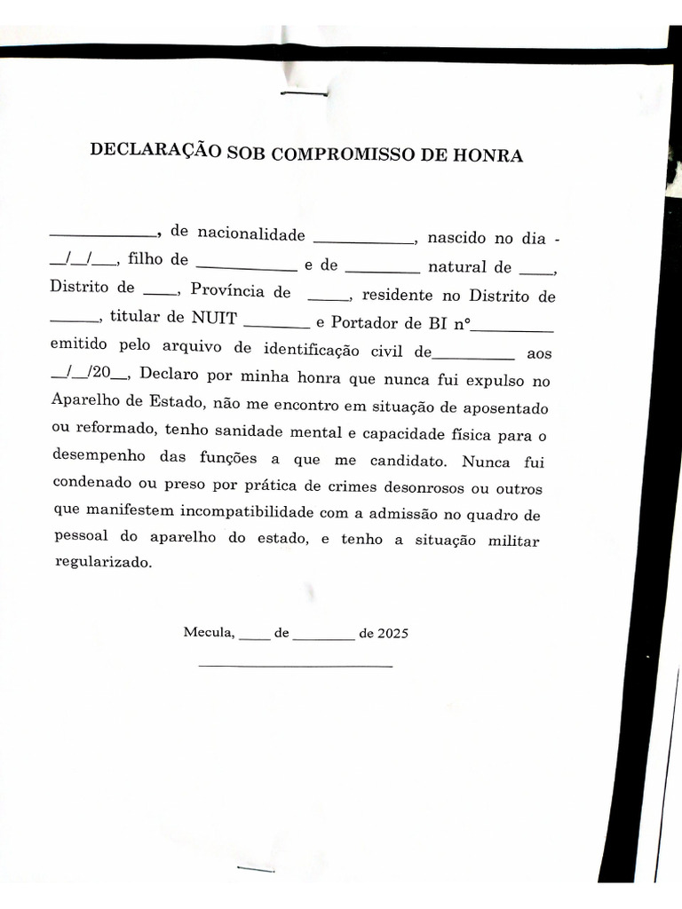 Declaração sub compromisso de honra. | PDF