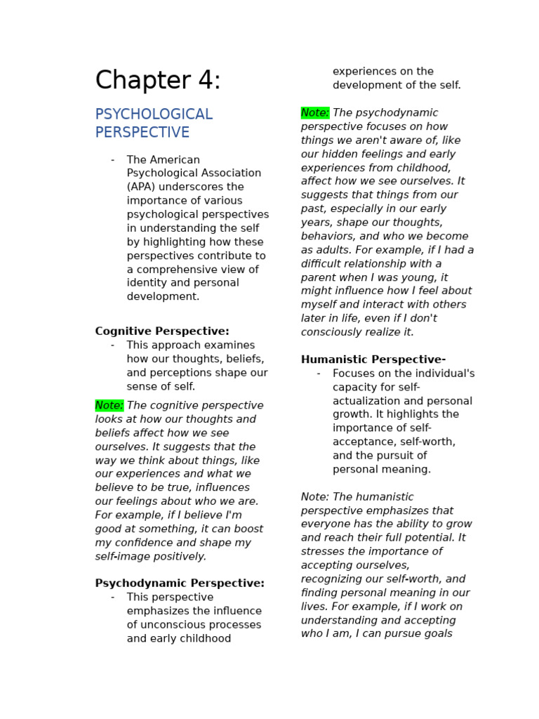 Understanding Psychological Perspectives on Self | PDF | Psychology ...