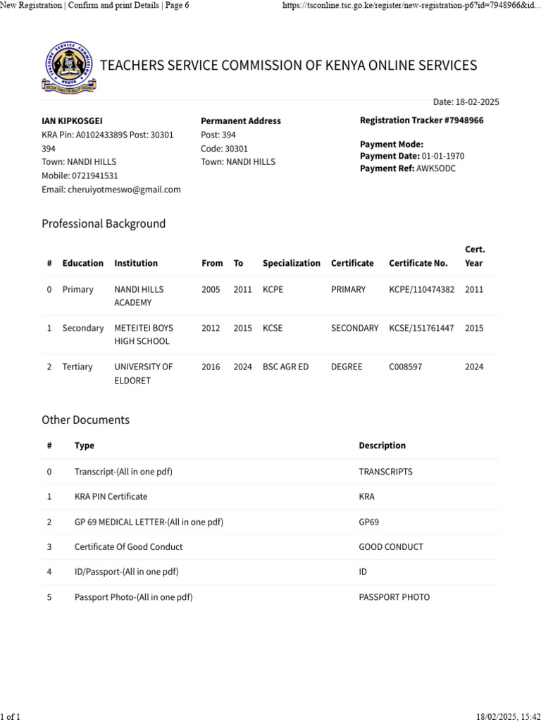 New Registration - Confirm and Print Details - Page 6 | PDF | Access ...