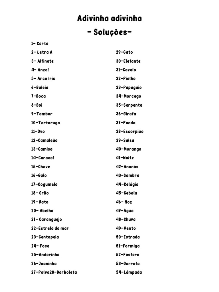 Lista de Adivinhas e Respostas | PDF