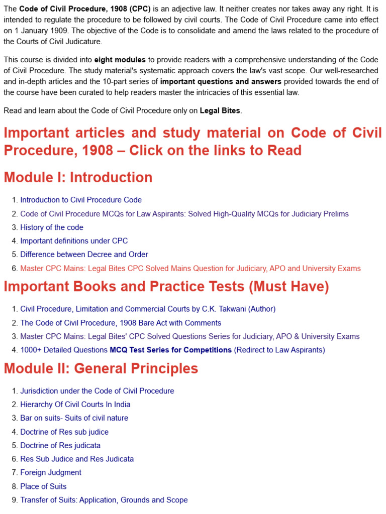 Code of Civil Procedure, 1908 - Notes, Case Laws and Study Material ...
