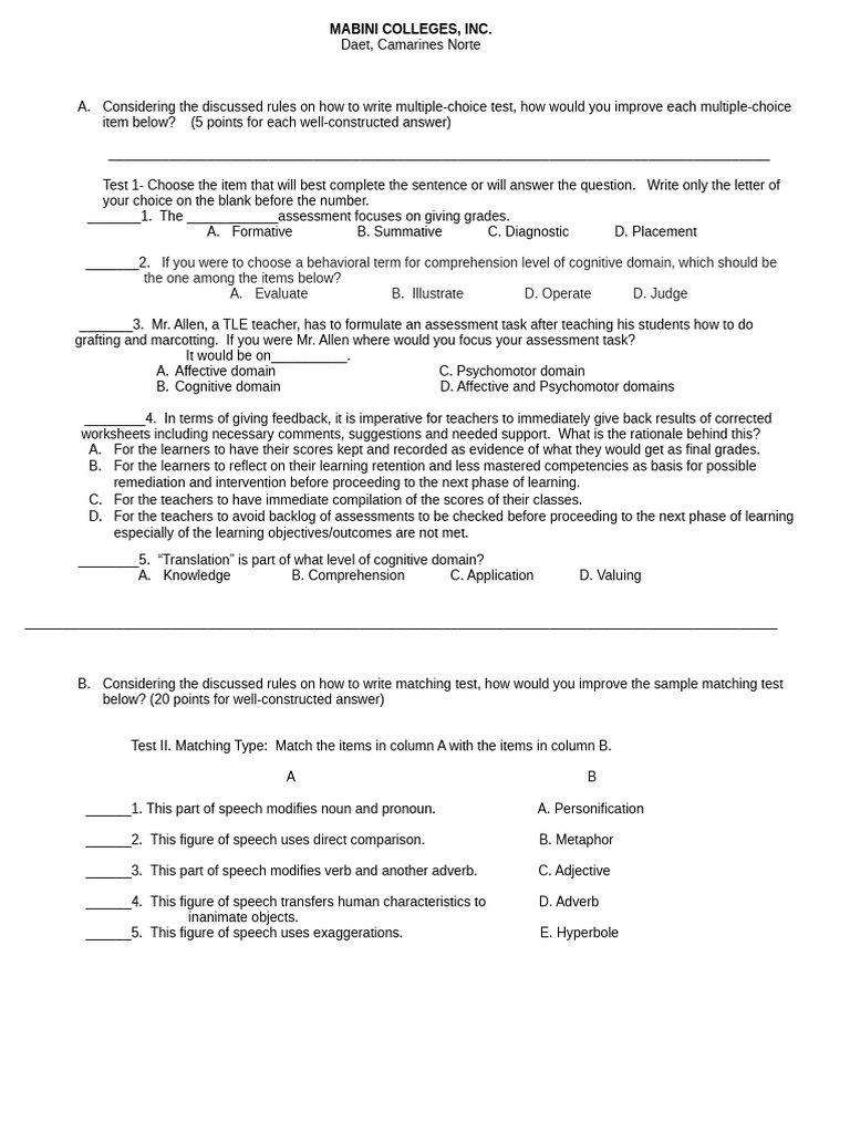 Final Test | PDF | Educational Assessment | Learning
