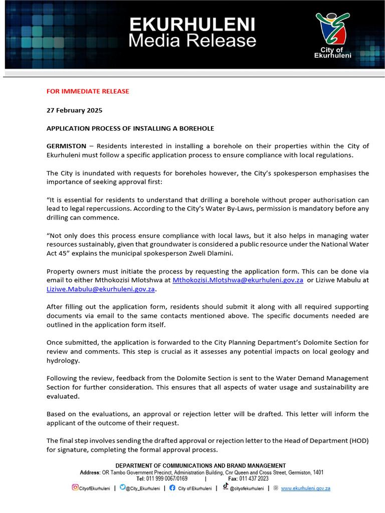 Application Process of Installing A Borehole | PDF