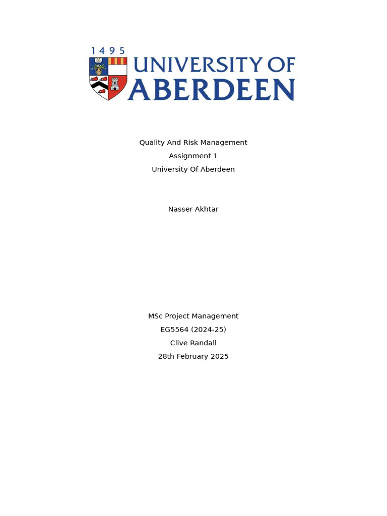 Quality and Risk Management Assignment 1 | PDF | Quality Management ...