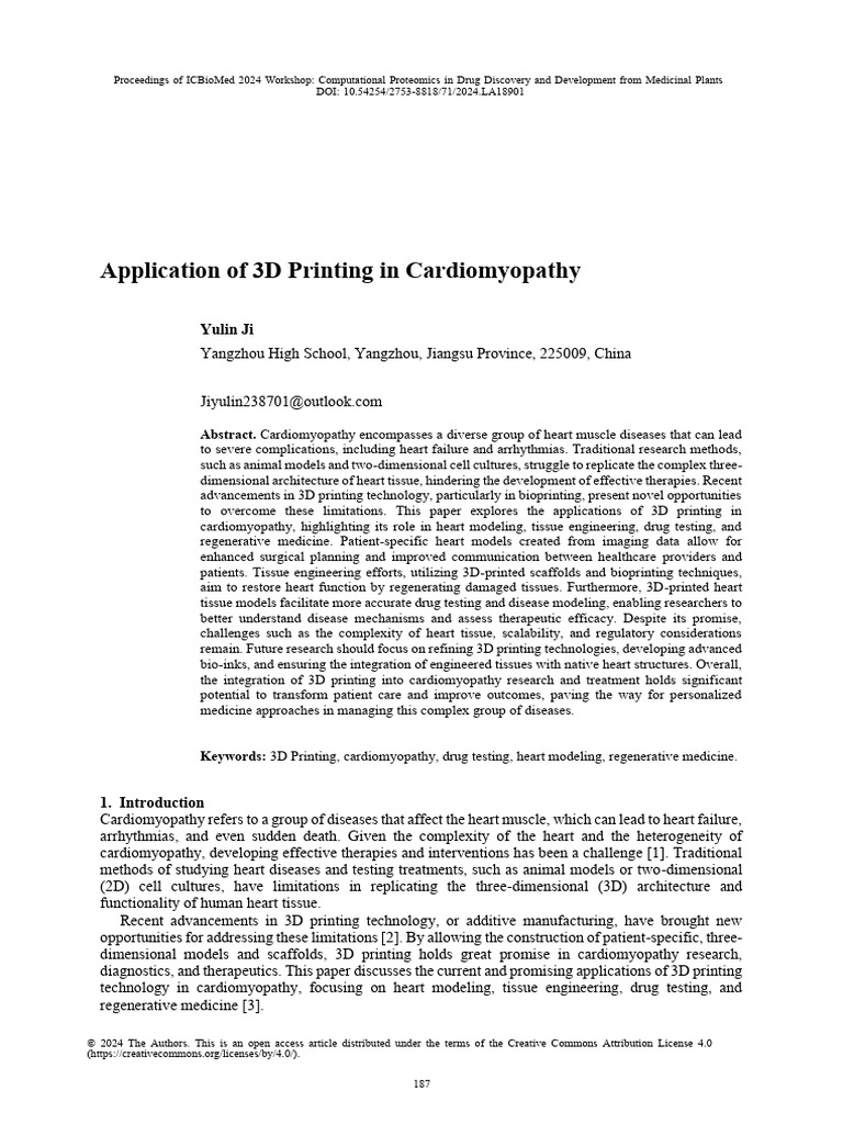 Application of 3D Printing in Cardiomyopathy | PDF | Tissue Engineering ...