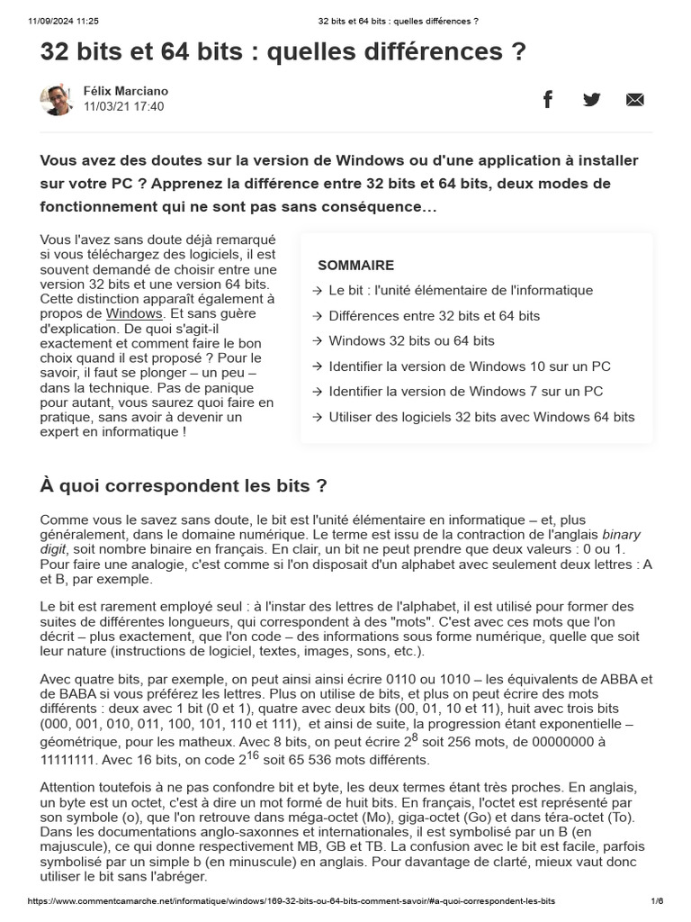 Différences entre 32 bits et 64 bits | PDF | Processeur 64 bits ...