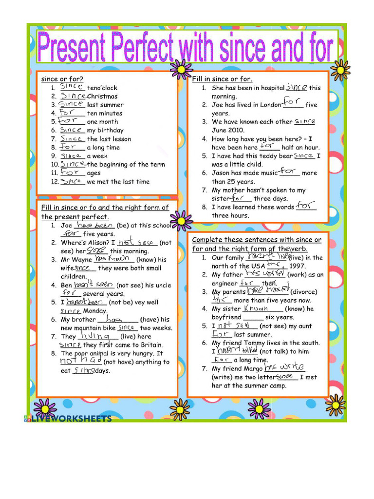 present perfect-for and since | PDF
