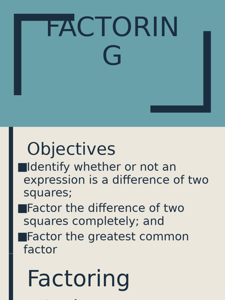 Factoring Difference of Two Squares Guide | PDF